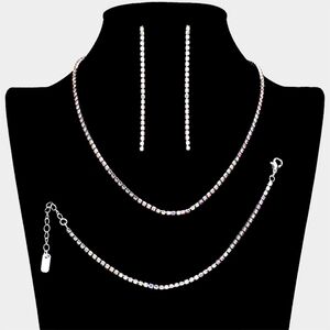 Abalone 3 Piece Pave Rhinestone Crystal Necklace Jewelry Set Formal Statement